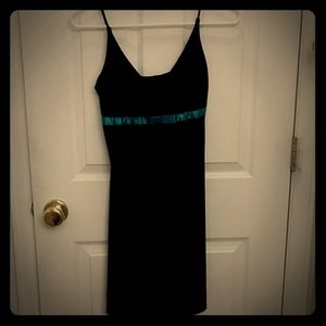 Black Mini Dress with Teal Ribbon